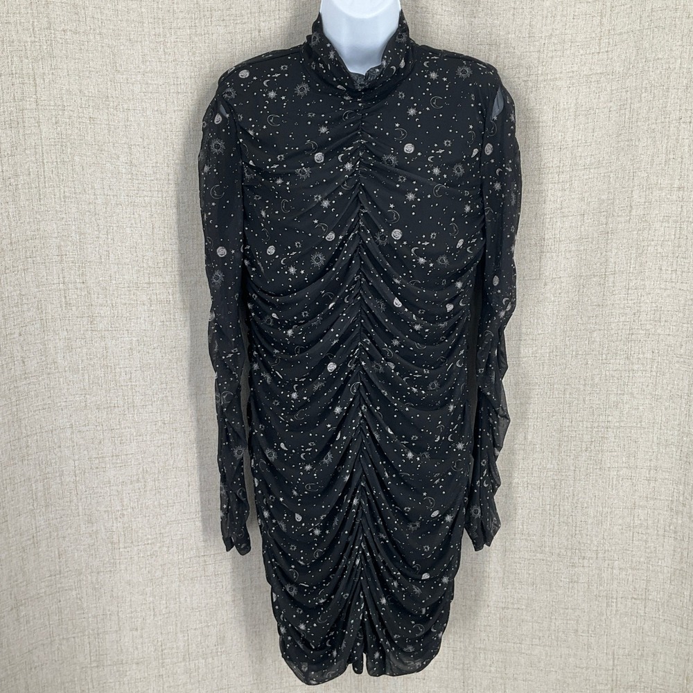 Wild Fable Celestial‎ Mesh Dress Women XL Black Ruched Edgy Mystical Bodycon